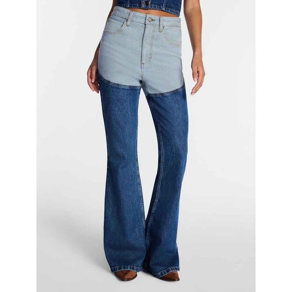 Lee Womens Kacey Musgraves Higher Climb Blue Two Tone Size 4 Flare Jeans NWT